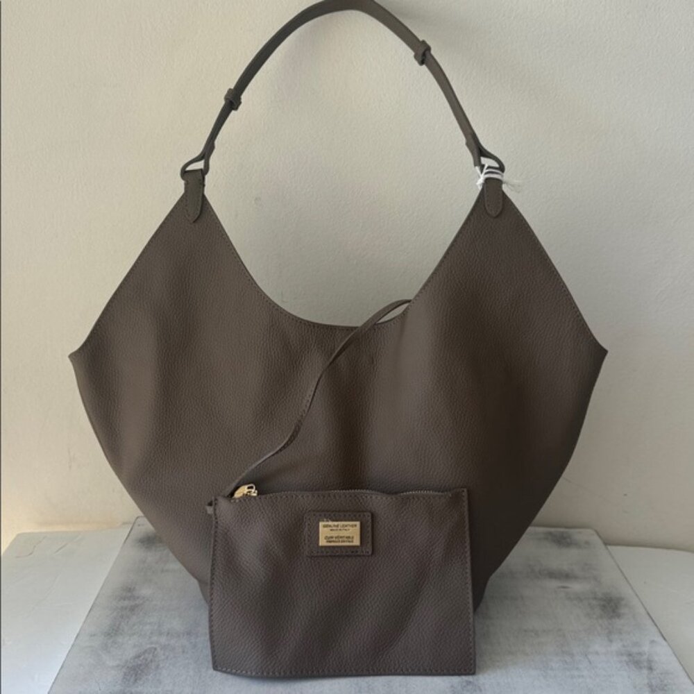 Viola Castellani Taupe Brown Leather Tote Hobo Unique Handbag W Oval Bottom - Picture 12 of 15